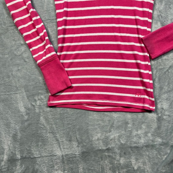 Aeropostale Striped V-Neck Long Sleeve Women S Pink White Ribbed Stretch - Picture 4 of 10